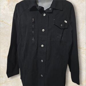 RVCA Men’s Black Denim Long Jacket with Epaulets — Small